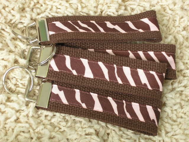 CLEARANCE SALE Brown with Pink & Brown Zebra Print Keychain Key Fob - SugarKitty