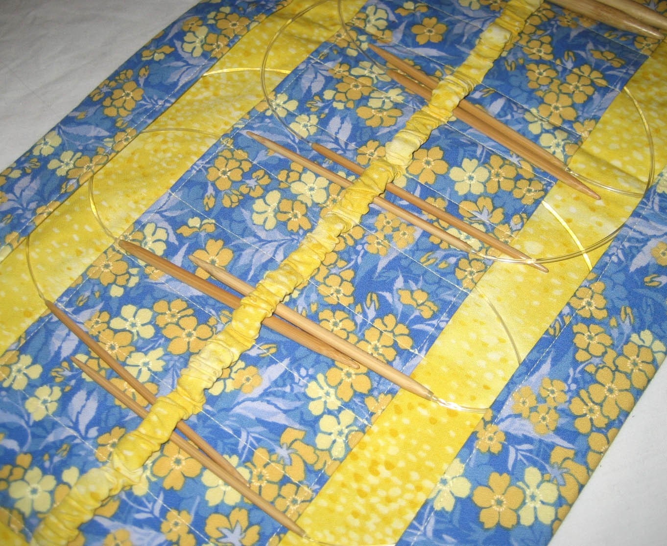 Circular Knitting Needle Roll, Blue Yellow Floral