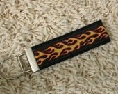CLEARANCE SALE Black with Red Orange & Yellow Flames Keychain Key Fob - SugarKitty