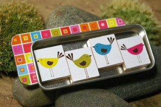 Tweet Tweet - A Bright Bold Birdy Scrabble Tile Magnet Set with their own matching Tin -M19-