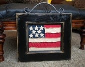 American Flag Wall Art in Black Frame -Primitive Style - Home Decor