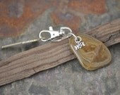 Key Chain with Natural Beach Rock and Silver Colored Charm