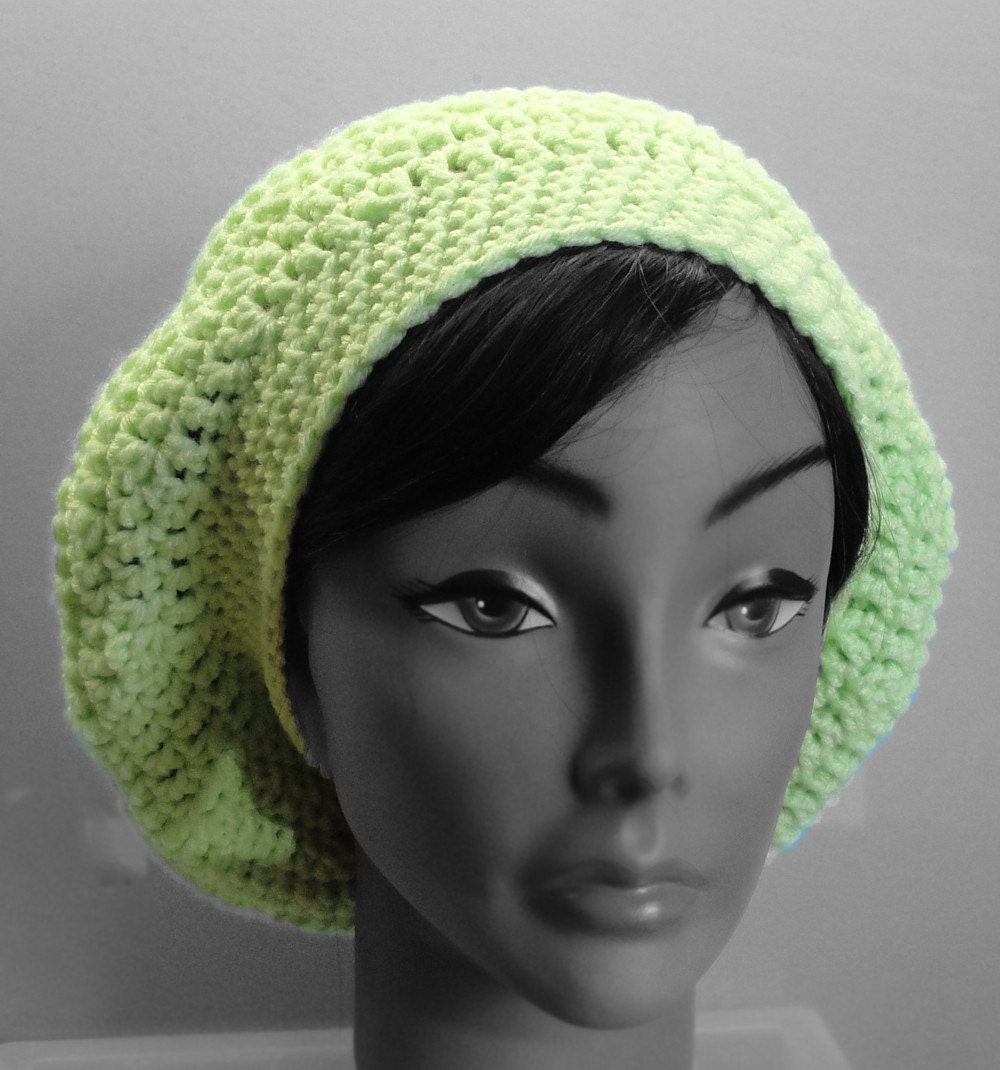 Slouchy Beret Hat - Light Mint Green - Hand Crocheted - Ready to Ship