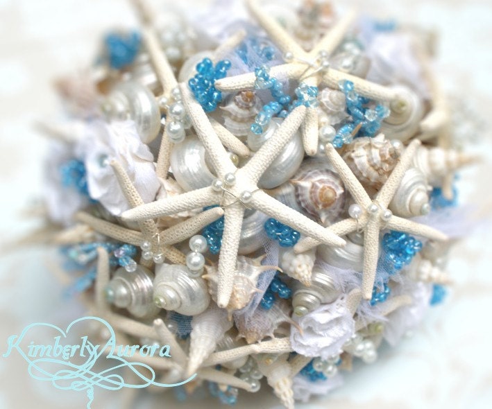 Made to Order Custom Details Bridal Bouquet of Shells and Silk Flowers.   DEPOSIT