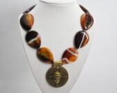 Dynamic Teardrop Banded Agate Stones and Bronze Necklace