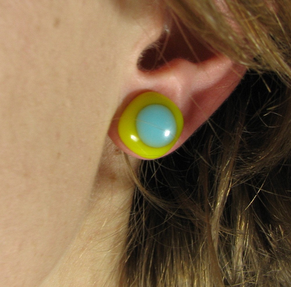 Yellow and Turquoise Fused Glass Studs