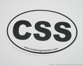 CSS Web Designer Euro Sticker. Oval Vinyl Bumper Sticker for Cascading Style Sheets.