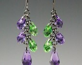 Bold and beautiful purple and green Swarovski crystal teardrop earrings