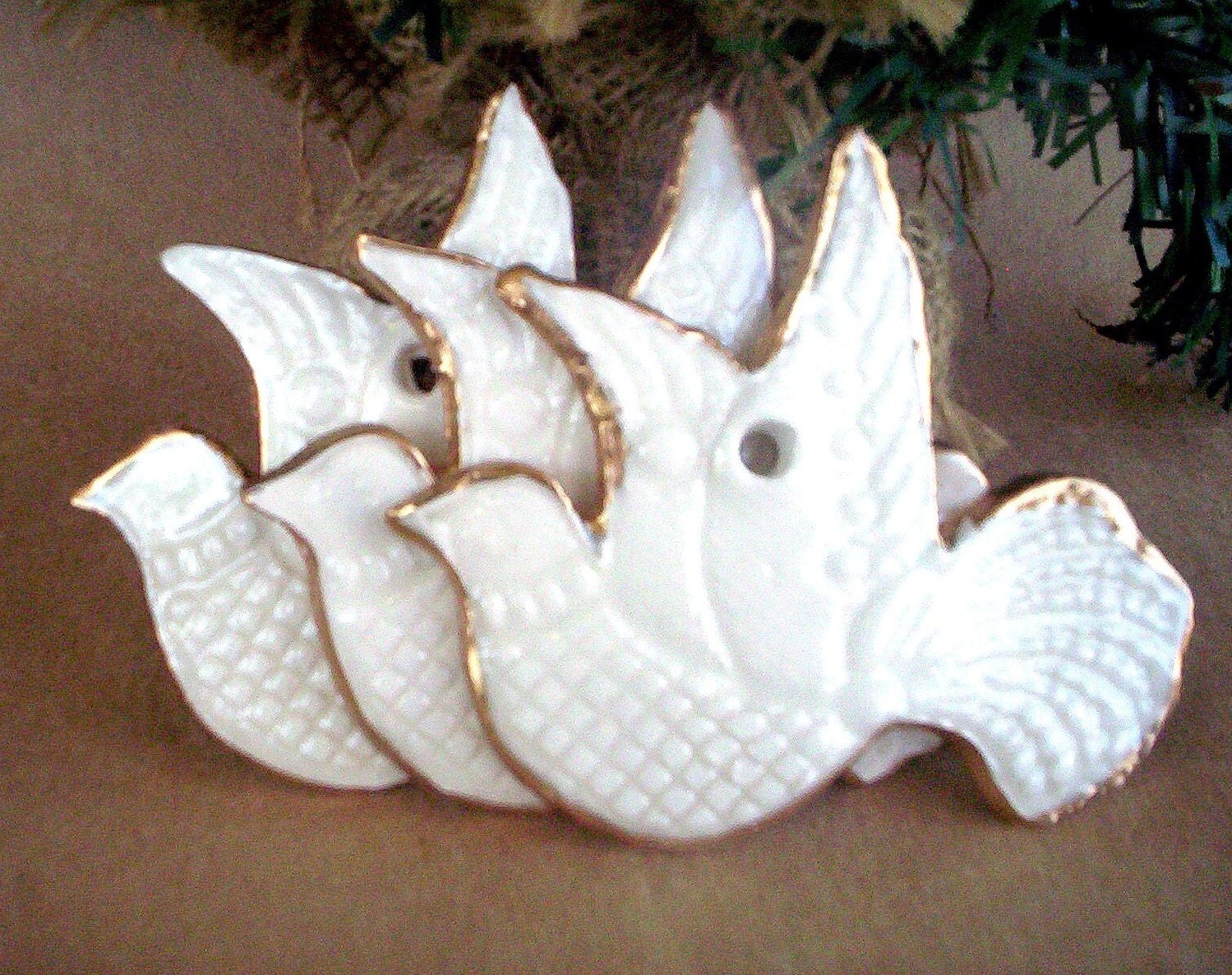 THREE White Lace Dove Ornaments