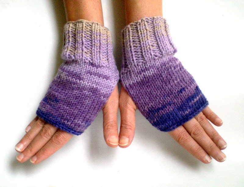 Pink Purple Wool Fingerless Mittens