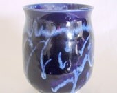 Cup or Tea Bowl  Midnight Blue with White and Baby Blue Highlights