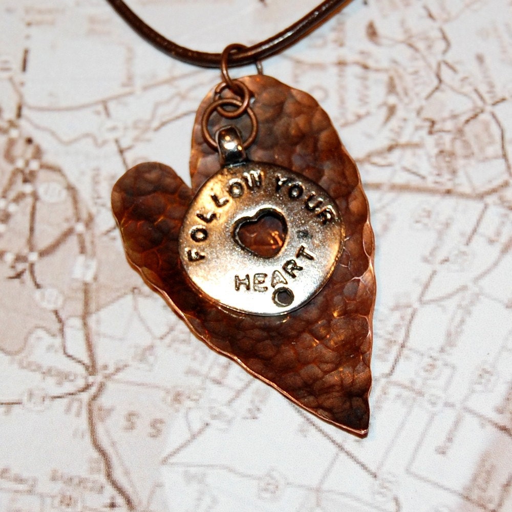 Hammered Copper Heart Pendant Necklace