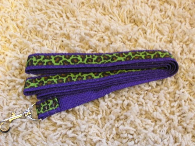 SALE Purple with Lime Green Leopard Print Dog Leash 5 Foot