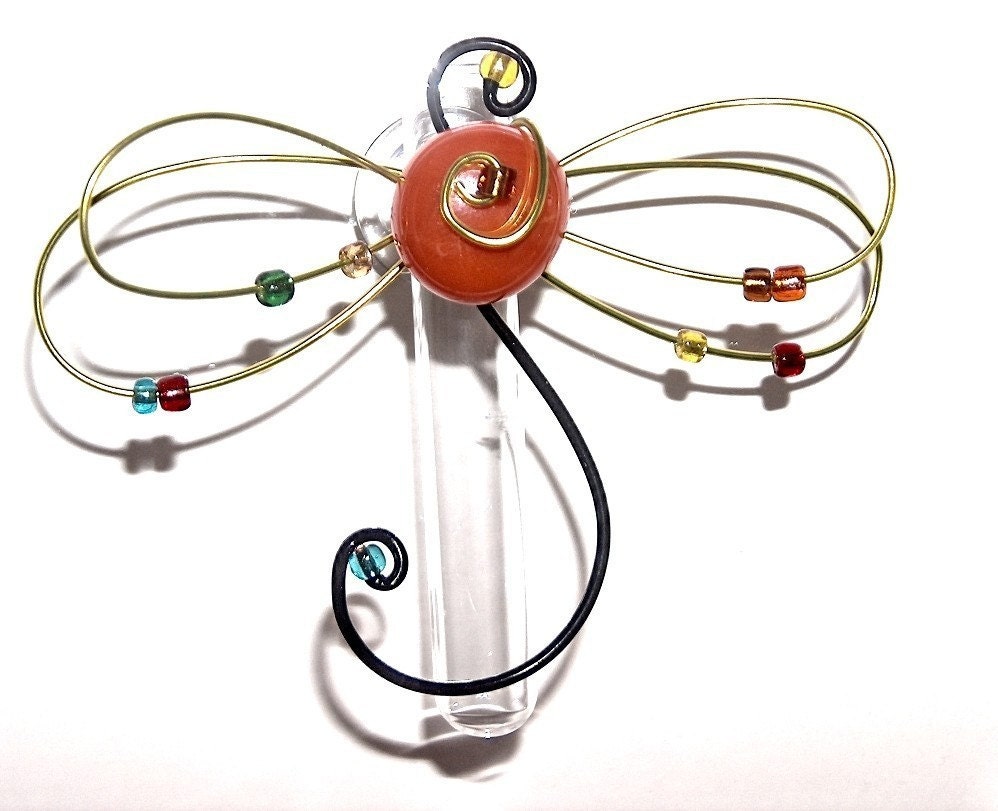 glass bud vase w/suction cup window vases hanging rooting vase rooters Dragonfly