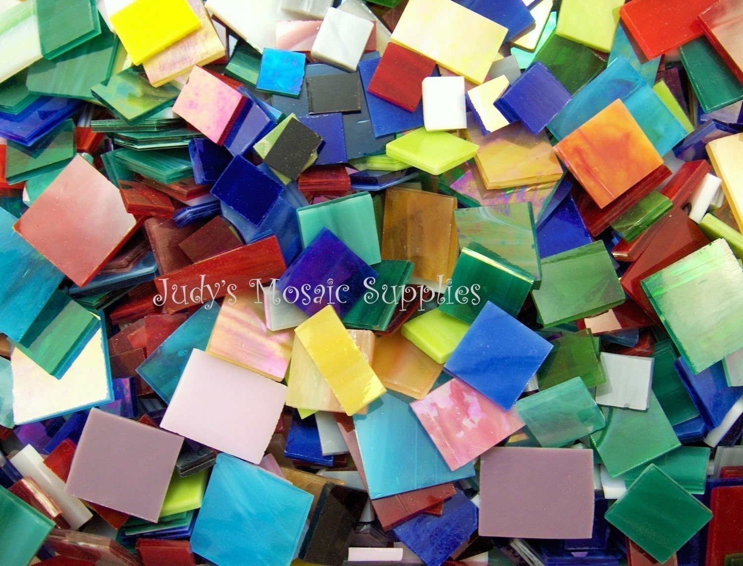 200 Various Color Squares Stained Glass Tiles Mosaic Tesserae - 1 Pound
