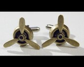 Spinning Golden Brass Pilot Propeller Cufflinks