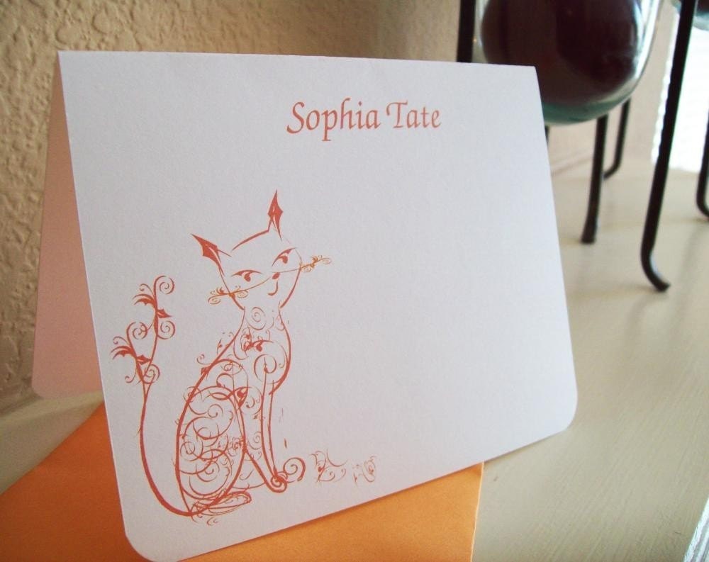 Sophisticated Orange Cat Stationery.  Personalized Set of 10 notecards w/ envelopes
