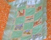 Minky baby quilt, lovey sized blanket  LITTLE GIRAFFE, 14x20 inch with satin binding