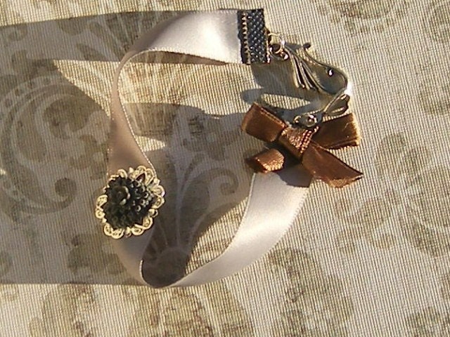 Shabby Chic SIlver Ribbon Bracelet