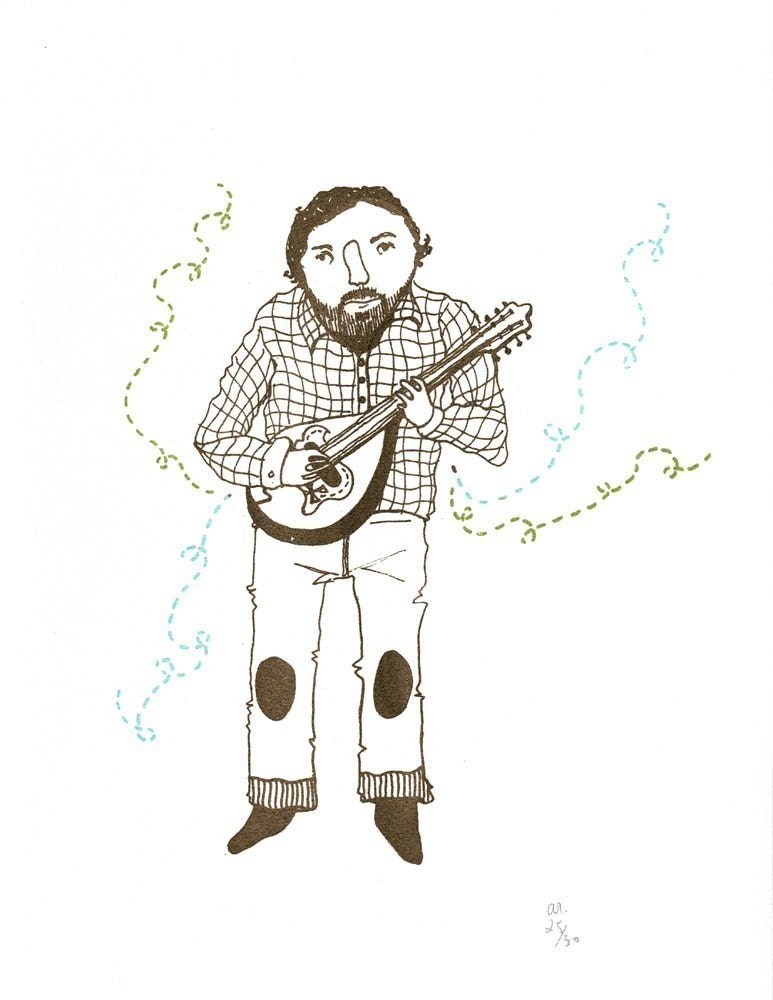 Brian's Symphony - The Mandolin Player  -  gocco screen print