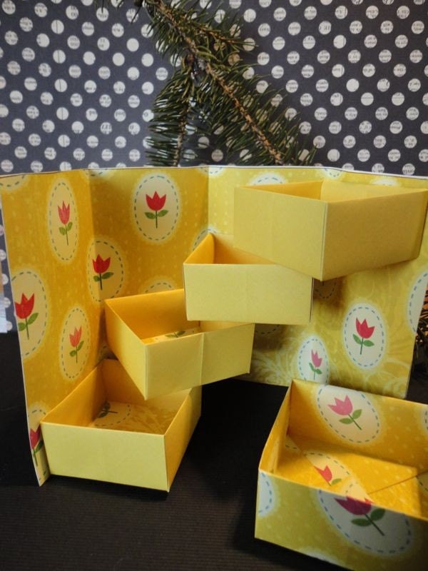 Four Tier Origami Magic Box Yellow Flower