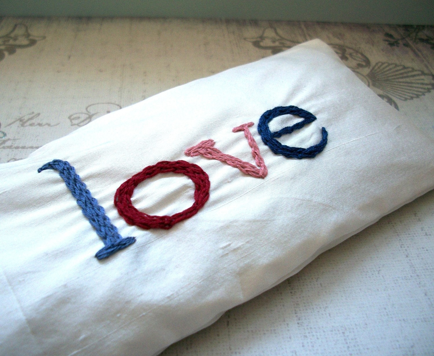 Gift  of Love Lavender and Flaxseed Eye Pillow with Hand Embroidery by Dolce Dreams