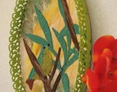Lime Birdsong Folk Art in Vintage Frame
