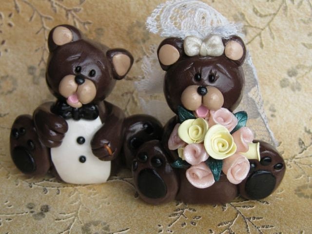 Set of Polymer Clay Bride and Groom Bears