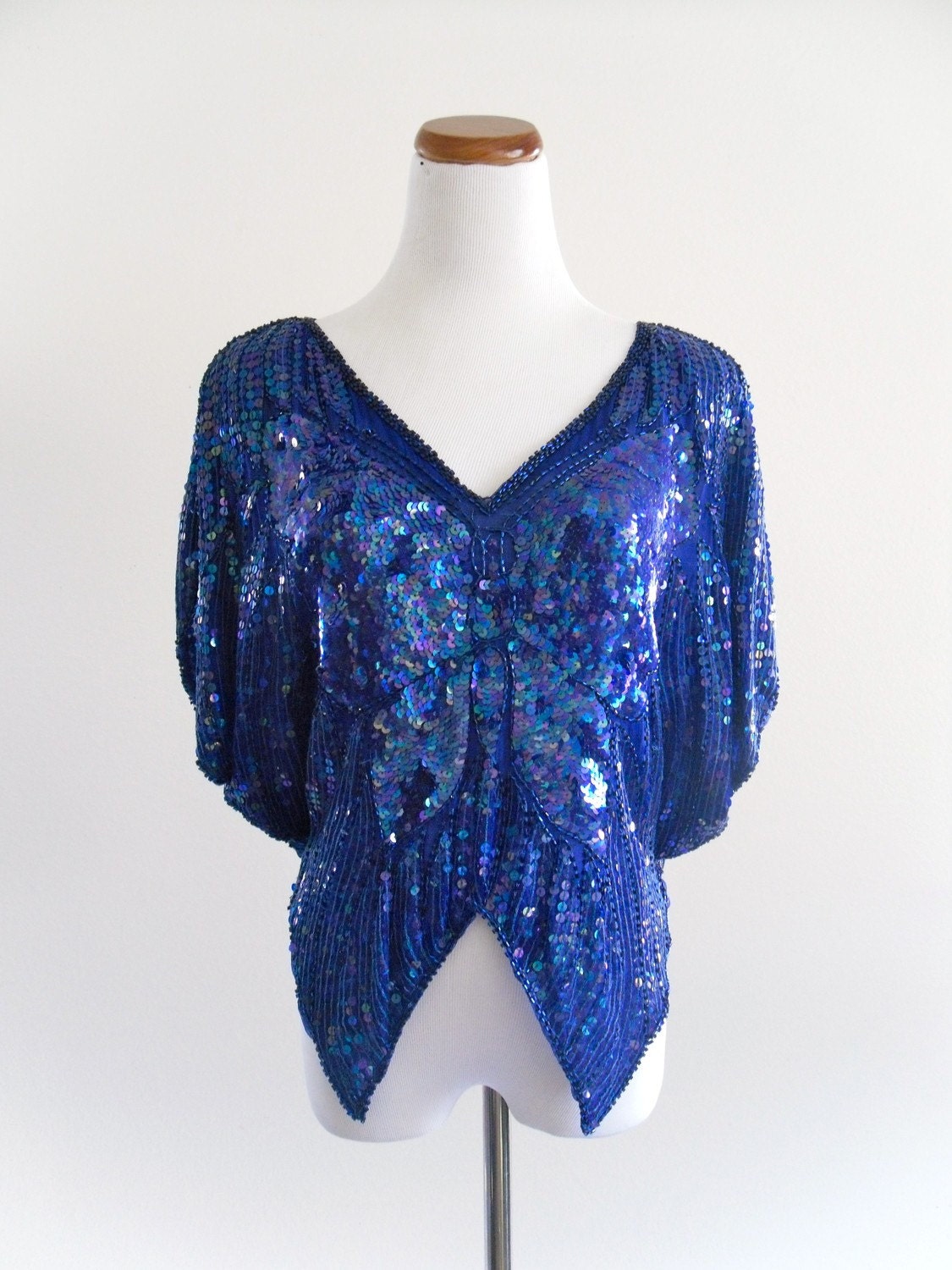 Royal Blue Butterfly Blouse . D165 .