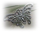 BUTTERFLY With Lace Wings Antique Silver Ox Brass Stamping and Brass Jewelry Findings (F)