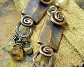 Citrine and Champange Knockers, Antiqued Copper, Sterling Silver, Citrine, and Faceted CZ brio earrings, ThePurpleLilyDesigns