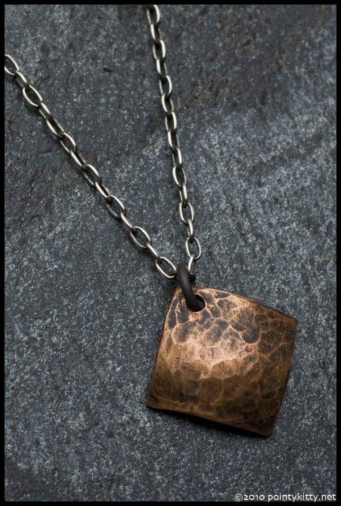 Philana - recycled sterling silver and copper hand-hammered diamond pendant necklace