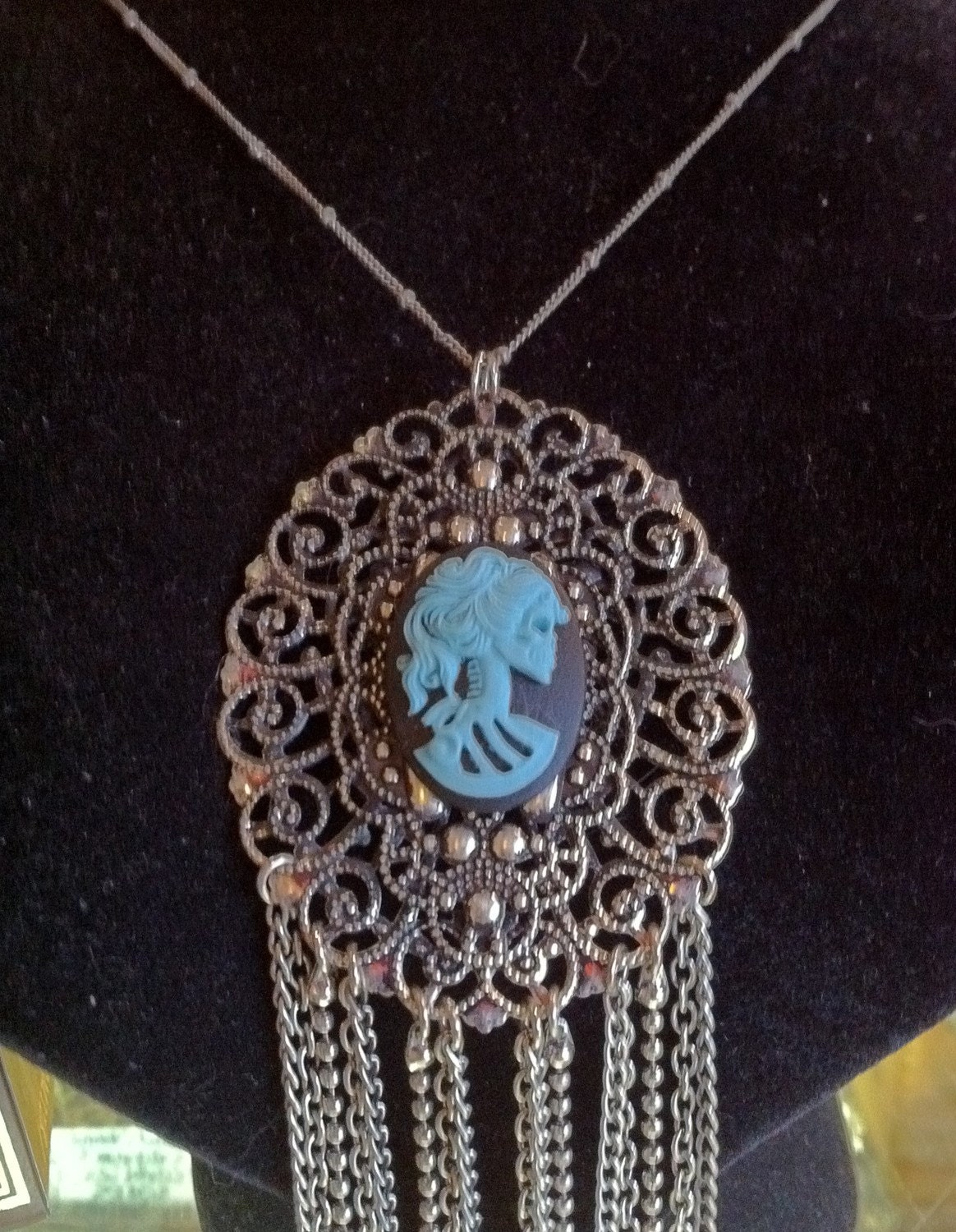 Filigree and Chain Fringe Necklace "Persephone Rising"