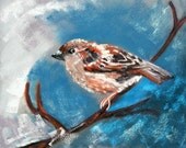 Petite Grandeur- Bird Art Print, Sparrow on tree branch