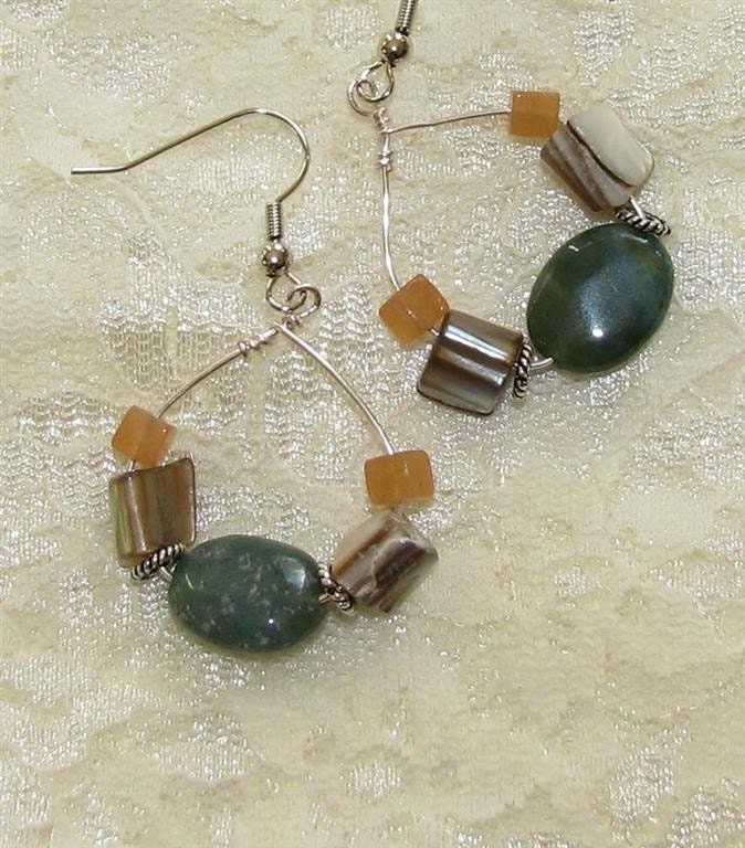 Fancy Jasper and Mother of Pearl Silver Earrings