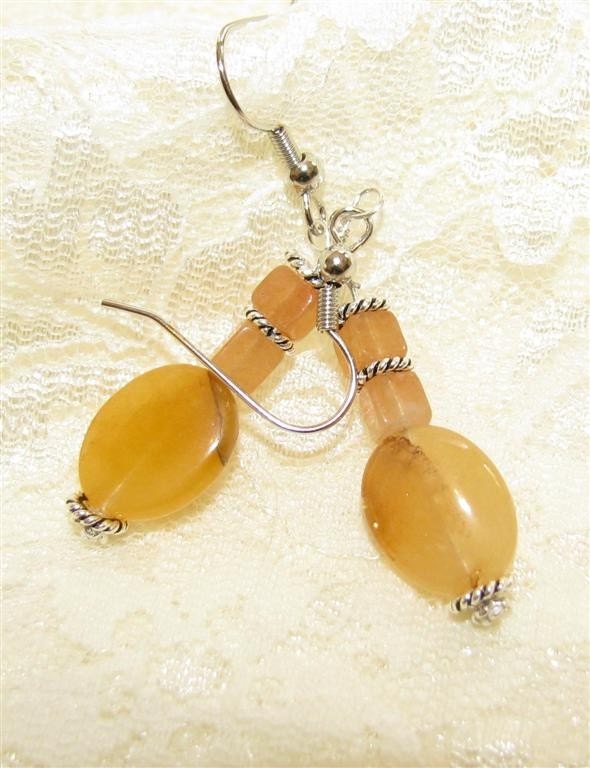 Sterling Silver Yellow Jade and Aventurine Earrings
