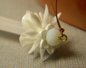 Chandelier and Milk Glass Charm Necklace on heavy weight jewelers silk- The Snow Queen Necklace