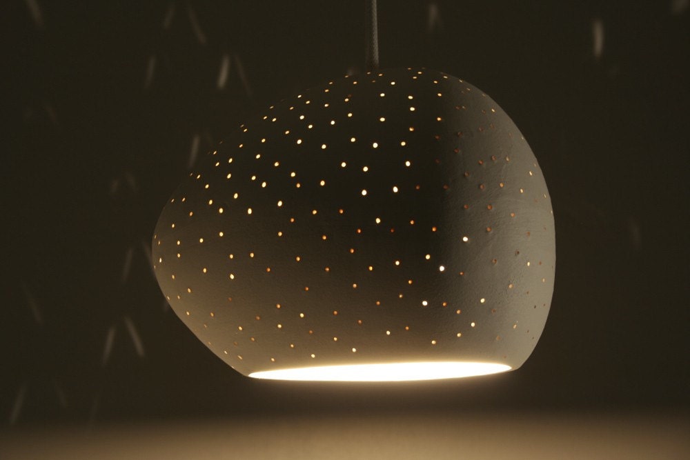 Ceramic Pendant Lamp: 5.5" Claylight, Asymmetrical Dots Pattern
