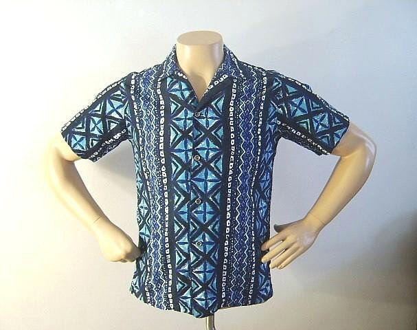 AQUA Vintage 60's TRIBAL Print Hawaiian Shirt M