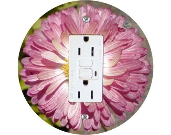Pink Daisy Flower GFI Outlet Plate Cover