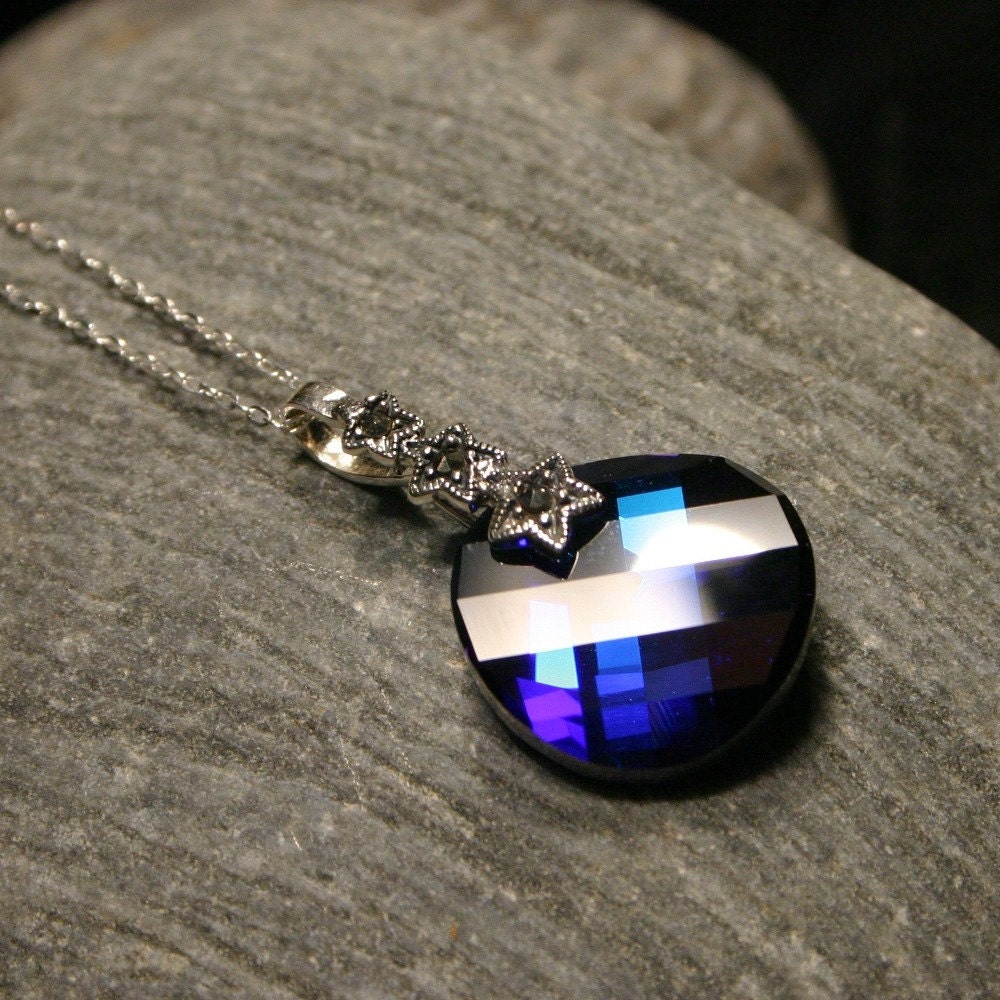 Deep Royal Blue Swarovski Crystal and Sterling Marcasite ... Starry Necklace
