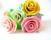 6 Felt Rose Cake Toppers
