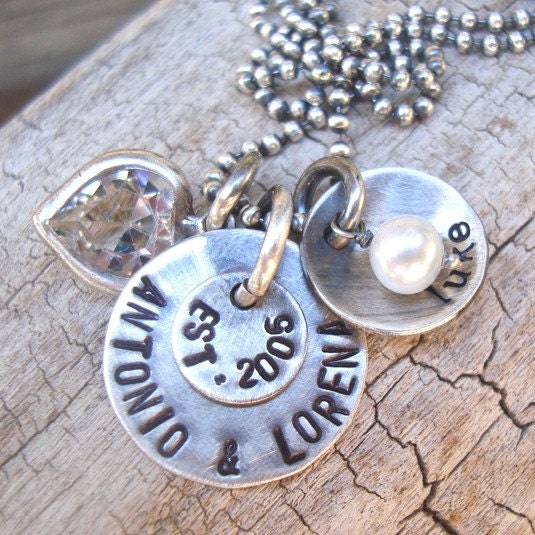 rustic hand stamped jewelry sterling silver mothers family necklace
