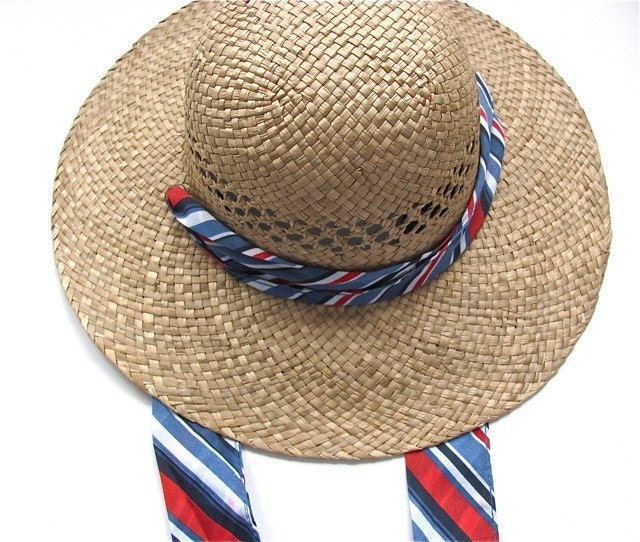 RESERVED MAGNIFICENT straw brim  hat with lovely  scarf PRICE  just reduced was 40 dollars