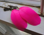 Bright Pink Chain Feather Earrings