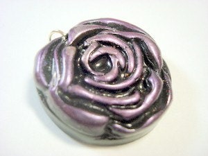 Handmade Black and Pink Rose Polymer Clay Pendant