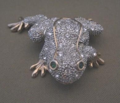 Giant Vintage Rhinestone Frog Brooch Pin