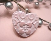 Pink Flower Heart Pendant Valentine's Day - handmade polymer clay jewelry