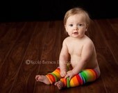 Crawler Covers Baby Toddler Leg Warmers--Blue with Rainbow Rugby Stripes--Always Ships Within 24 Hours OR LESS