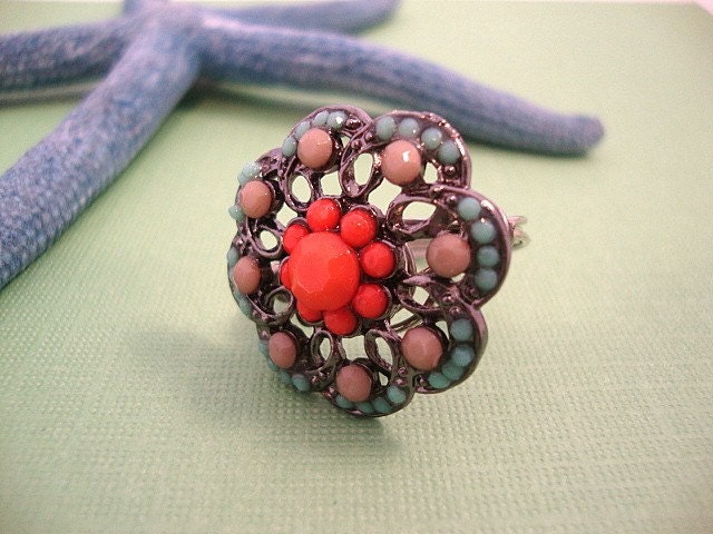 Pastel Colored Rounded Intricate Button Ring